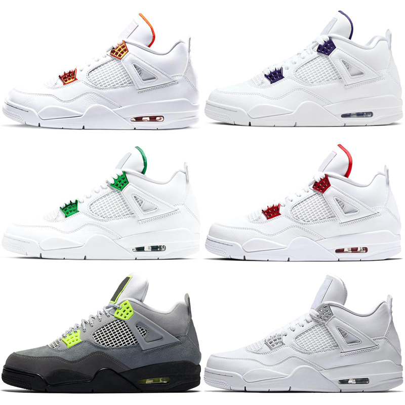 

4 4s Metallic Red Black Cat Pure Money 2020 Men Basketball Shoes Fire Red Silver Tongue 4S Low White Concord Size 36-47