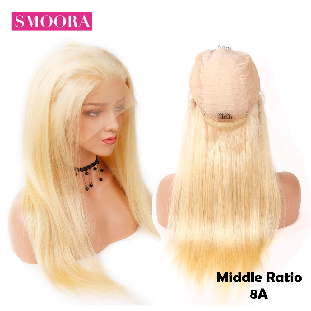 

Glueless 13x4 Lace Front Human Hair Wigs Brazilian Straight 613 Honey Blonde Lace Front Wig Pre Plucked With Baby Hair 150% Remy, Natural color