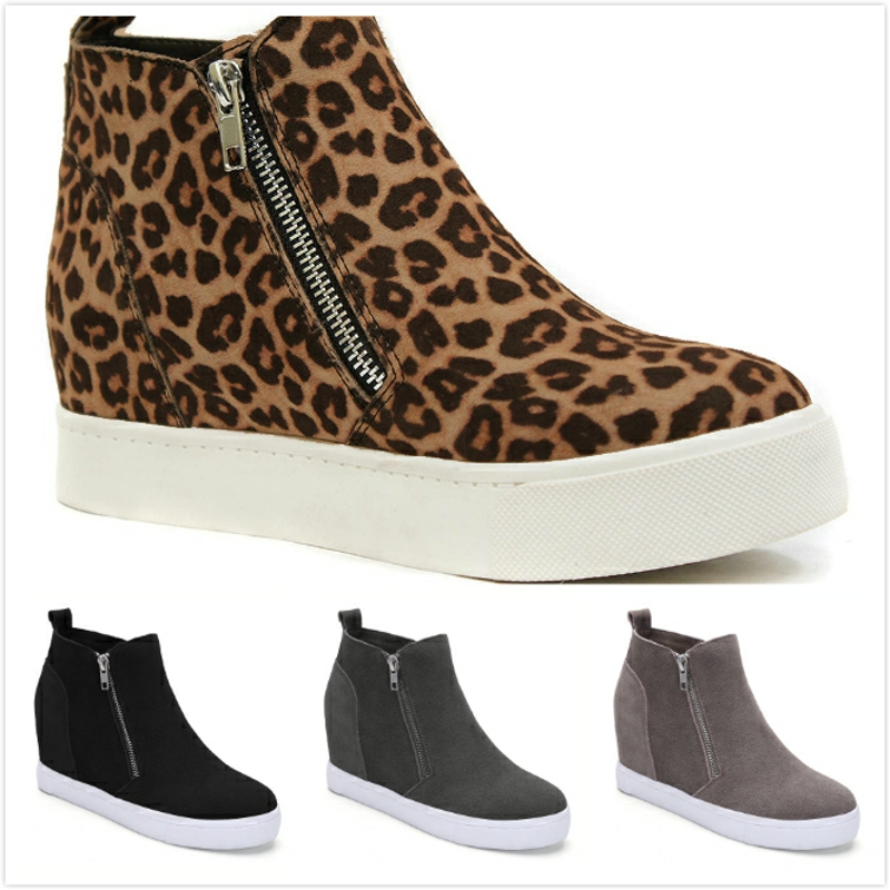 

Women Platform Wedge Ankle Boots Fashion High-Top Winter Shoes Casual Side Zipper High Heels Leopard Black Booties Female 2019, Snake