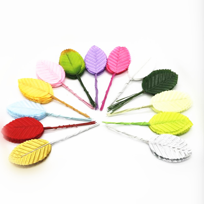 

50pcs Mini Nylon Silk Leaf-shaped Leaves Artificial Flower For Wedding Decoration DIY Wreath Gift Scrapbooking Craft Fake Flower, Blue