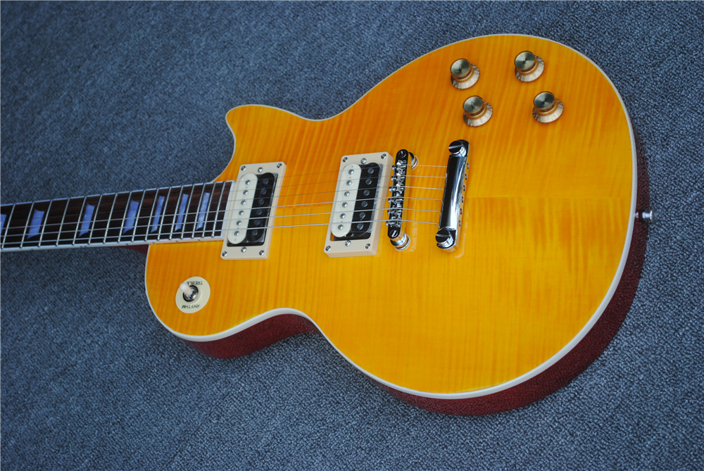 Livraison gratuite! Nouvelle arrivée standard guitare électrique corps en acajou massif cou en jaune