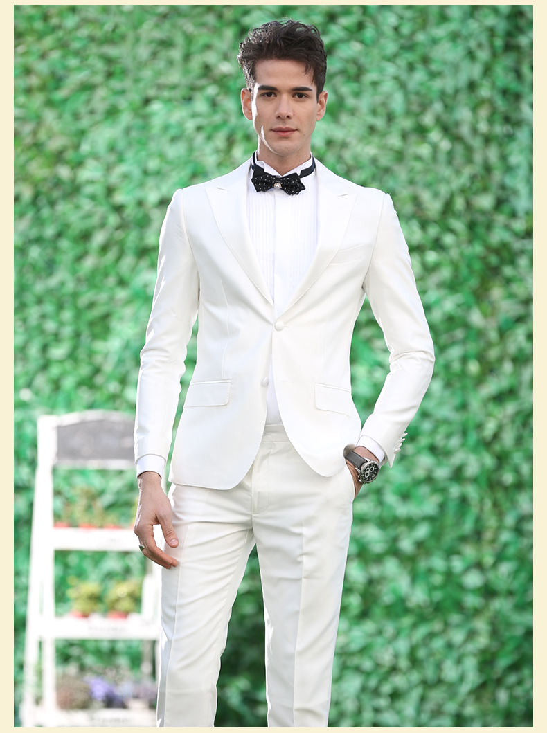 

White Wedding Tuxedos Slim Fit Suits For Men Groomsmen Suit Two Pieces Cheap Prom Formal Suits (Jacket+Pants+Tie) 057, Same as image