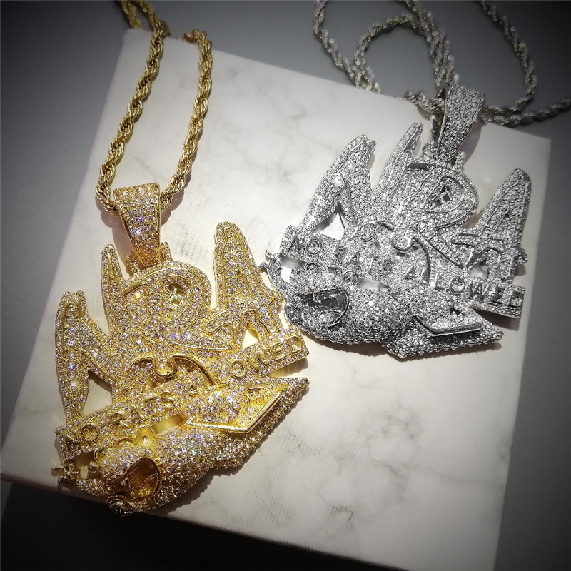 Hip Hop Iced Out Letters NO RATS ALLOWED Pendant Necklace 2 Colors Luxury Jewelry Zircon Men's Hip Hop Jewelry Gifts
