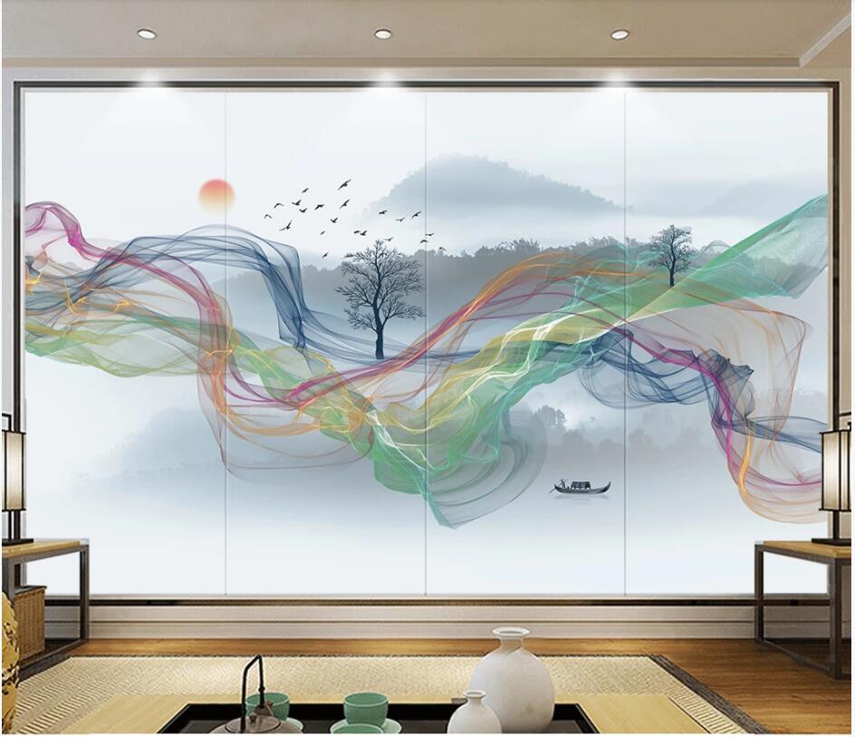

custom photo 3d wallpaper Chinese style abstract lines ink landscape home decor living room 3d wall murals wallpaper for walls 3 d, Non-woven wallpaper
