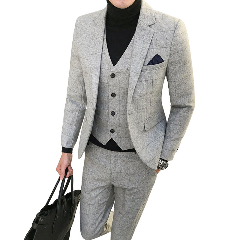 

New fashion Plaid mens suits business casual groom wedding dress suits high quality male three-pieces set plus suze 5XL, Tz91