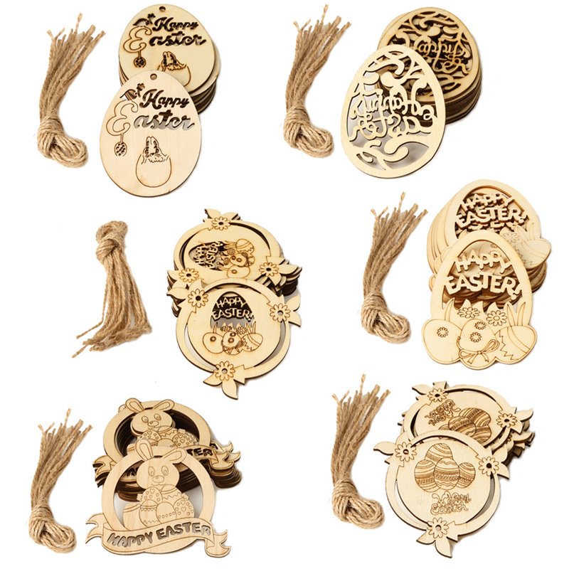 

Wooden Hollow Happy Easter Rabbit Eggs Decoration Home Pendants Ornaments Bunny Wood Craft Easter Supplies JK2002