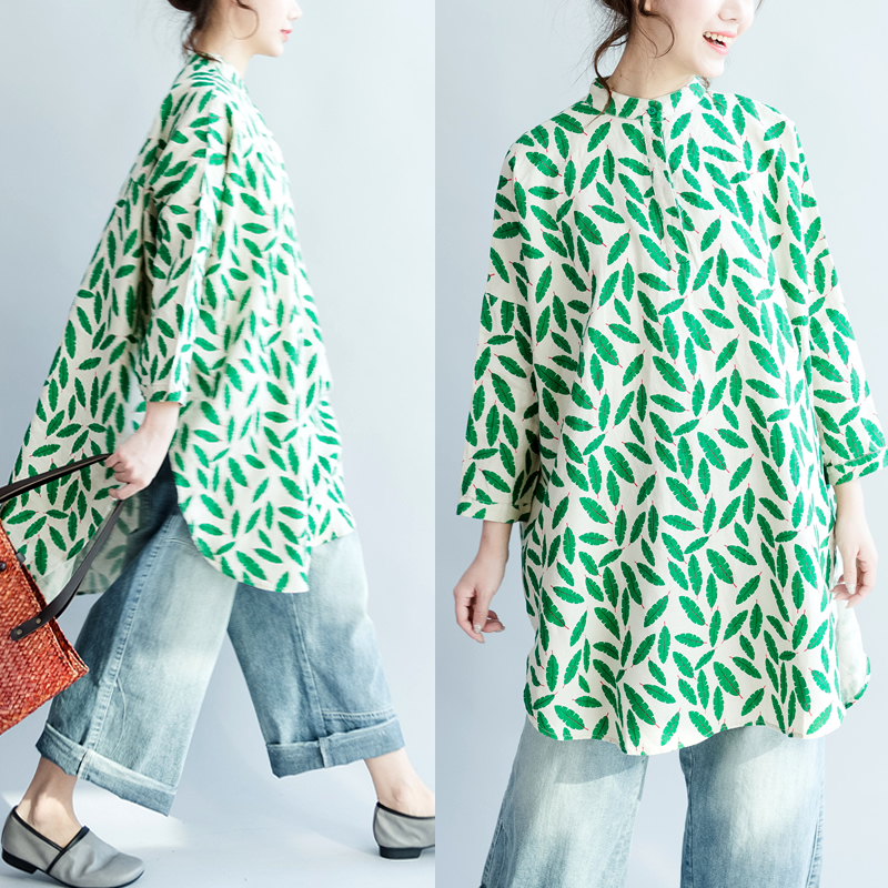 

Full Figure lady plus size woman collar jacket large size loos blouses long sleeve new lady shirts 2019 New (T33), Green