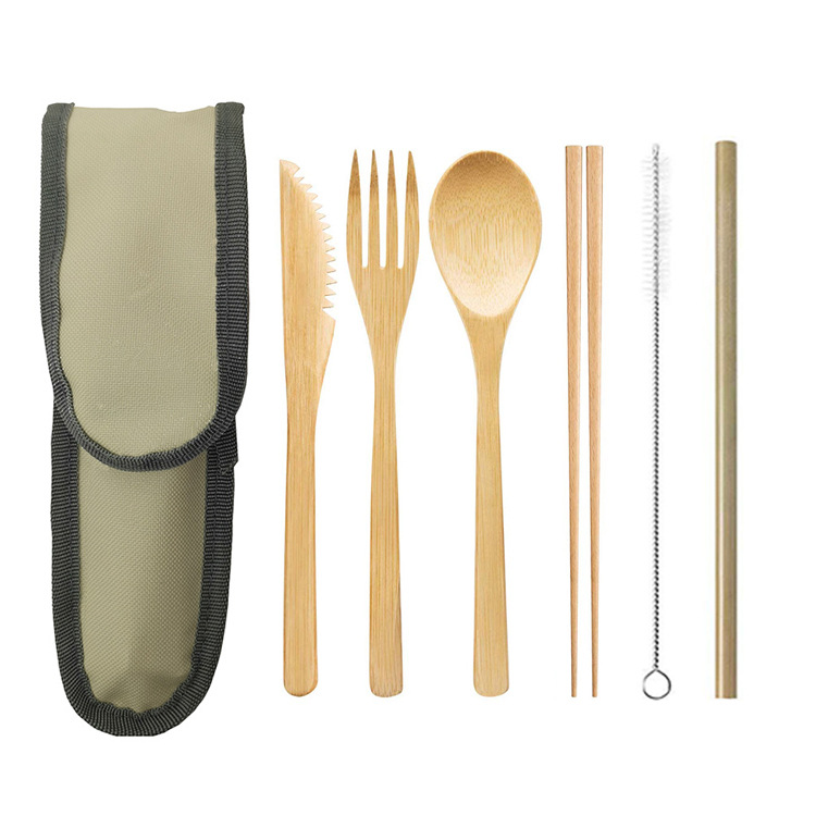 

Bamboo cutlery sets knife fork spoon kit bamboo straw portable outdoor picnic eco friendly tableware suit disposable