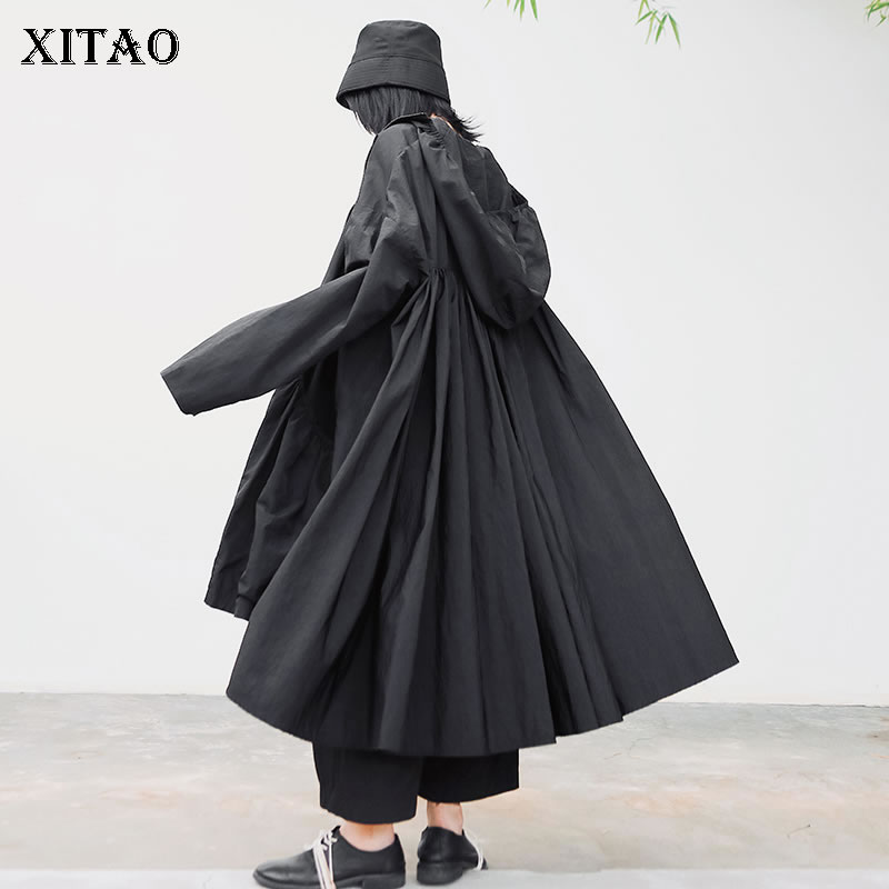 

XITAO Plus Size Trench Women Fashion Pleated Wide Waist Hooded Collar Small Fresh Minority 2020 Spring Casual Coat 3218, Yellow 3218