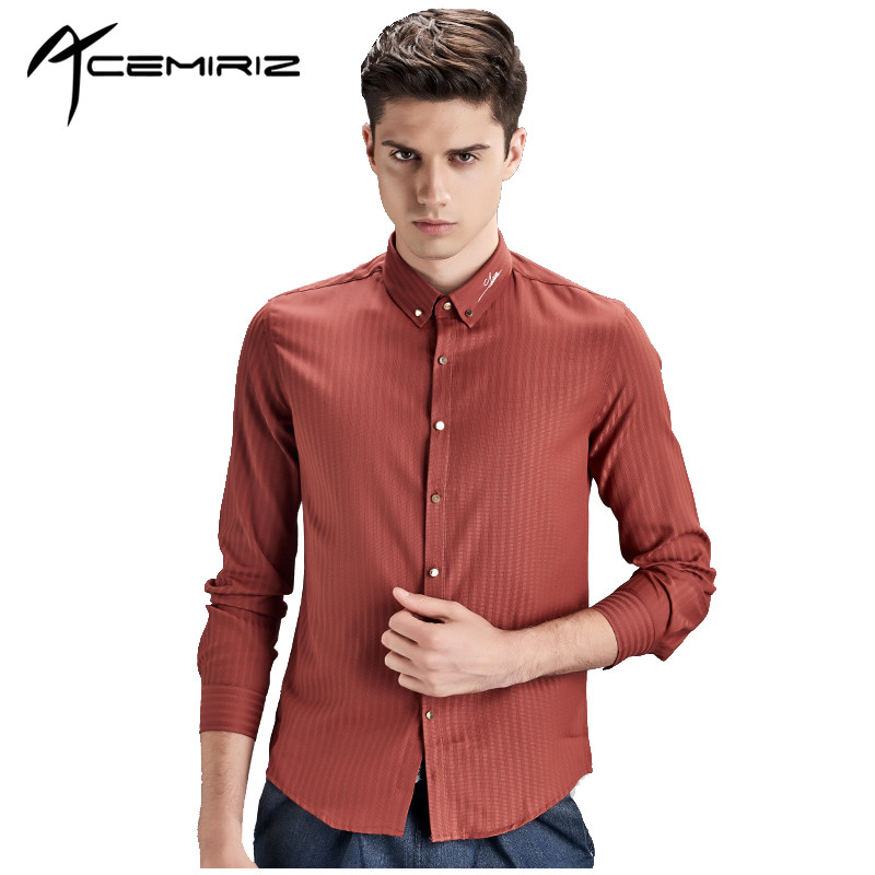 

Acemiriz Formal Shirt Embroidery Lapel Jewelry Cuffs Slim Men Dress Shirts Mens Long Sleeve Tencel HT-1607, Blue