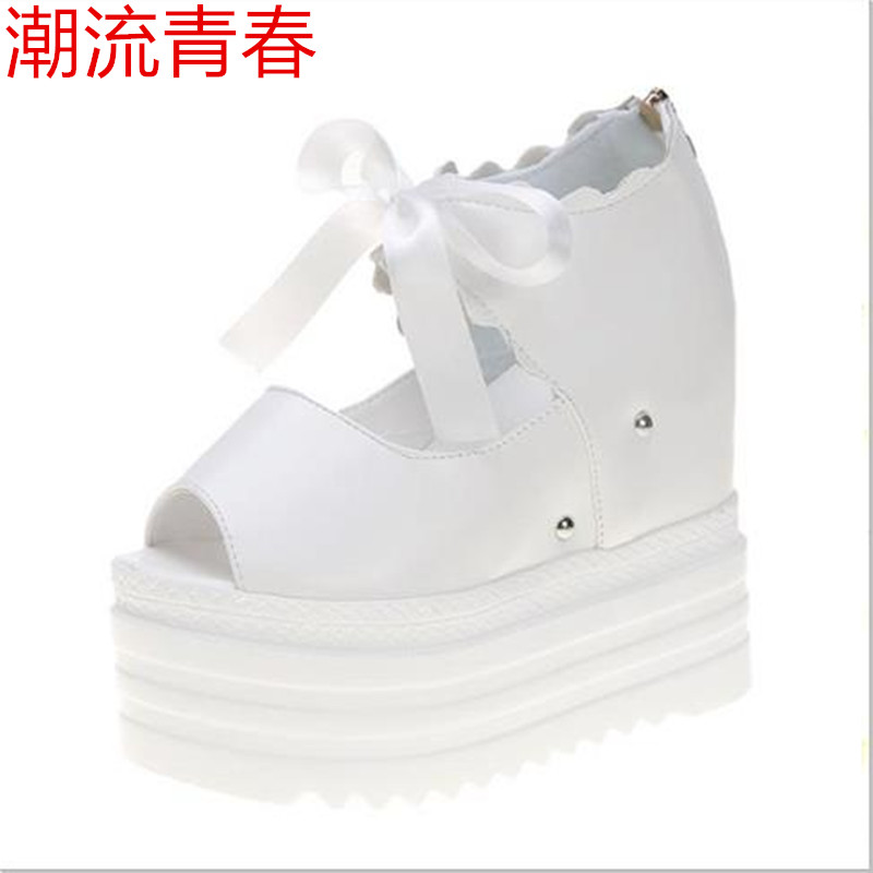 

Summer Fashion Women Muffin wedges slippers ladies platform sandals femme slippers open toe high heel 12cm pantuflas women, White