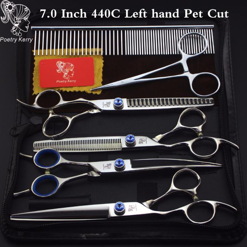 

7 inch Poetry Kerry 440C "Professional pet grooming kit, direct and thinning scissors and curved pieces 4 pieces.left hand cut