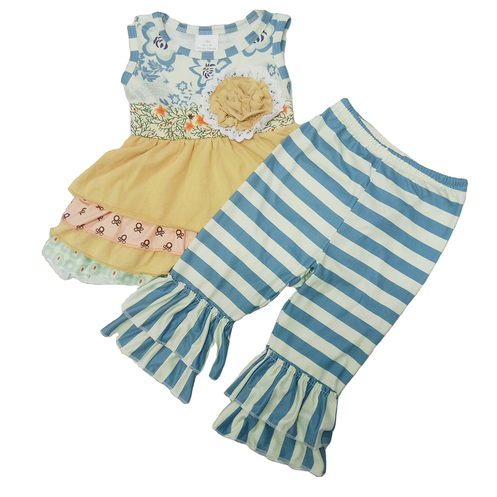 

2020 Girls Summer Clothes Outfits Toddler Girls Fashion Sleeveless Flower Print Top+Pants Outfits Soft Baby Kids Boutique Clothing Set, Multi