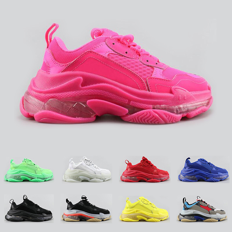 

New triple s fashion luxury designer shoes for men women clear sole neon green black white red mens trainer platform sports sneakers, #1