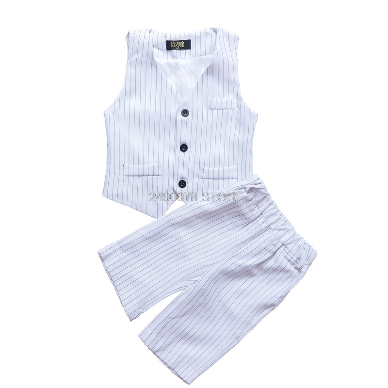 

Kids Wedding Clothing Set School Boys White Formal Graduation Suit Vest +Shorts 2Pcs Children Piano Dance Performance Costume