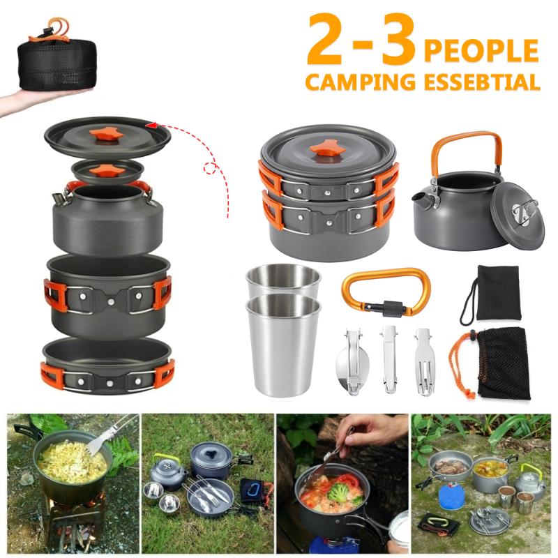 

Outdoor Camping Cookware Kit Portable Aluminum Alloy Cookware Utensils Kettle Pot Frying Pan Cooking Tableware Set