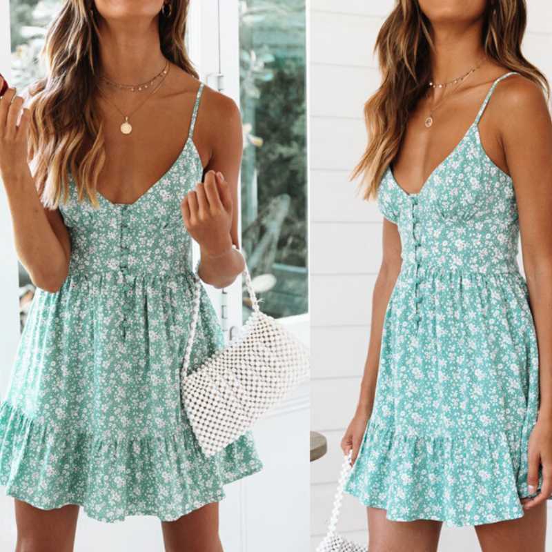 

Summer Dress 2020 Beach Robe Femme Strap Sleeveless Mini Dress Woman Elegant Summer Clothes for Women Casual Floral Print, Ax411