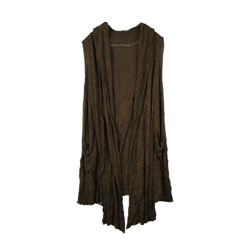 

V-neck Wool Knitted Cardigan Women's Spring New Fashion Simple Large Size Loose Thin Irregular Medium and Long Hooded Vest Coat, Blackish green