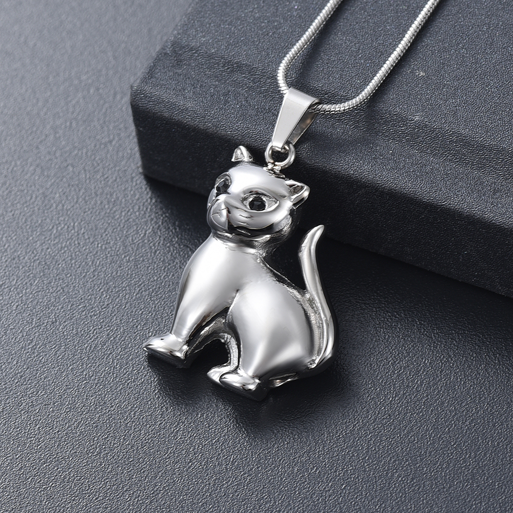 

Kasd1076 Silver Tone Cat Shape Memorial Urn Locket Pet Cremation Jewelry Animal Ashes Holder, Loss of Love Funeral Urns Locket