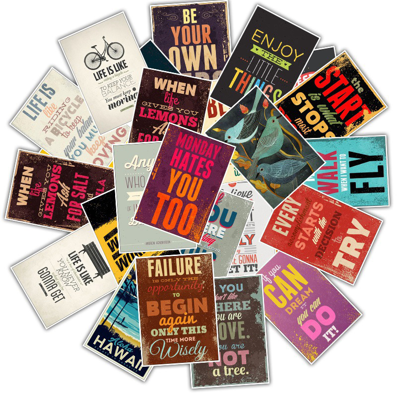 

25pcs/Set Inspirational Motto Sticker Doodle Tide Luggage Sticker Waterproof Travel Case Laptop Guitar Skateboard Car Sticker, Mixed