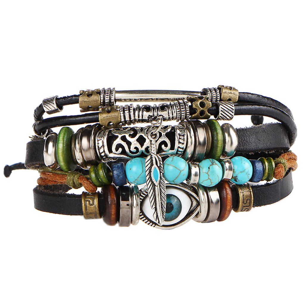 

Vintage PU Leather Bracelet for Women & Men, Unisex Multilayer PU Leather Adjustable Bracelet Cuff Wrap Multicolor Rope Wristband