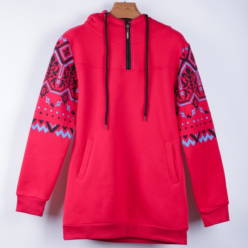 

Plus Size -4XL Loose Women Winter Thicken Outerwear Pullover Floral Printed Hoodie Sweatshirt Slim Fit Moleton Feminino Inverno, Red