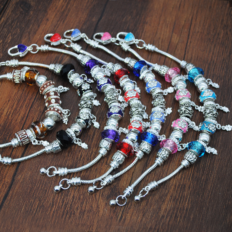 

2020 New Silver Plated Retro High Quality Colorful Beads Charm Pand Bracelet Elegant Women's Jewelry DIY Bracelet