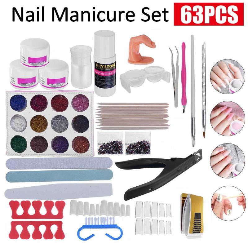 

63 in 1 Nail DIY Decoration Acrylic Liquid Glitter Powder Manicure Set Nail Art Tools Kit Tips Form Brush Manicure Tools