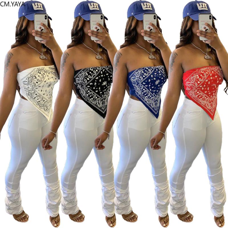 

2020 Women Summer T-Shirts Strapless Sleeveless bandana National Print Sexy Tees Night Club Party Slim Crop Tops Casual GL8383, Black
