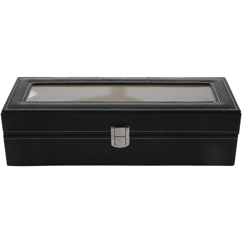 

Watch case Leather watch box Jewelry box Gift for men (6 compartments - Black)