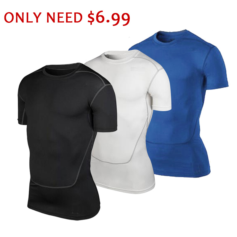 

Clearance Sale Only $6.99 Men Short Sleeve Running T-shirts Men Elastic Compression Gym Shirt Fitness Tight Quick Dry Sport Tops, Black