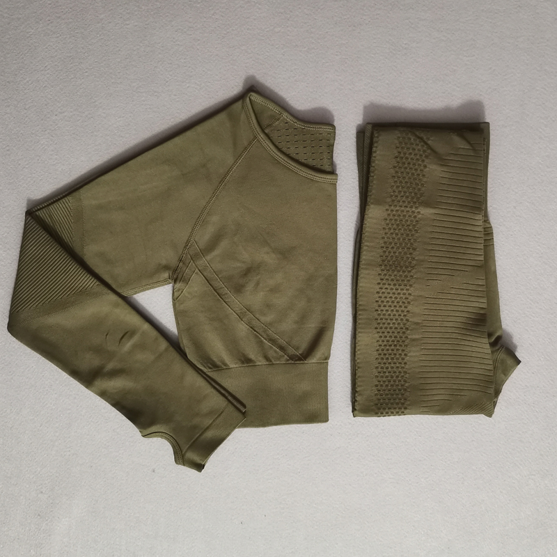 

2PCS Hollow Out Seamless Yoga Set Sport Suit Workout Clothes for Women Long Sleeve Gym Crop Top High Waist Leggings Fitness Set, Black pants