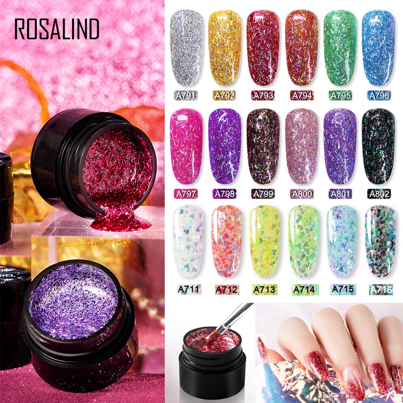 

ROSALIND Glitter Shiny Silk Gel Bright Nail Polish Painting Nail Art Design For Manicure UV Lamp Hybrid Varnish Top Base Primer, Rf836
