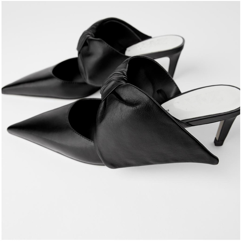 

2020 Summer New Women Shoes Mules Black Pointed Toe Thin Heel Butterfly knot Euramerican Women Party Shoes