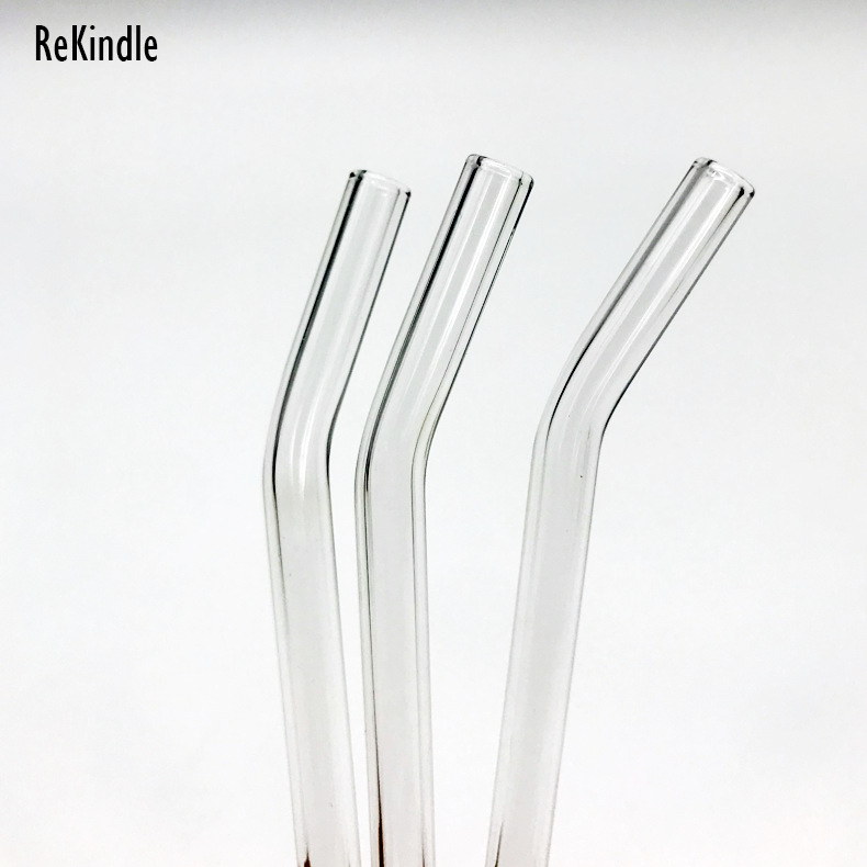 

Special Fine Curved Glass Straight Bend Drinking Glass Straws Reusable Eco-friendly With Cleaning Brush For Smoothies, Tea, Juice