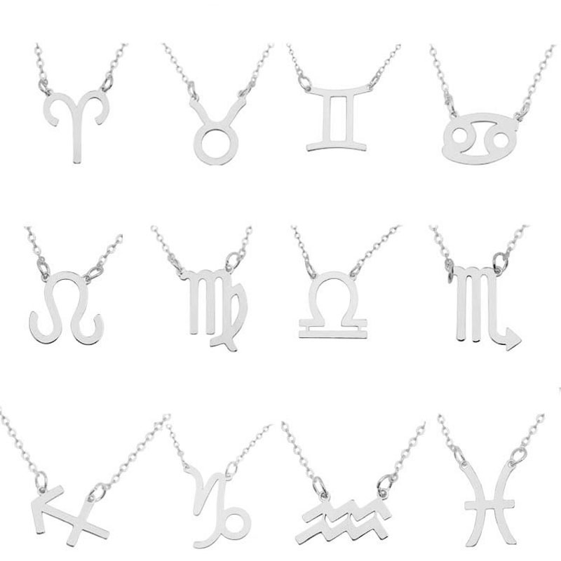 

New Fashion 12 Zodiac Sign Gold Silver Plated Leo Aries Virgo Pendant Chain Necklaces Choker Clavicle Jewelry Gift