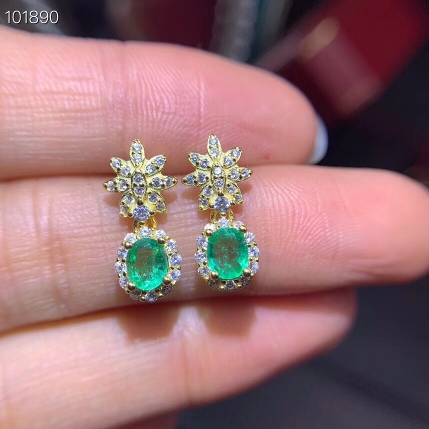 

sale hot natural green emerald gem earrings for beauty silver jewelry birthday party gift real gem good cut and color size 4x5mm CJ191203
