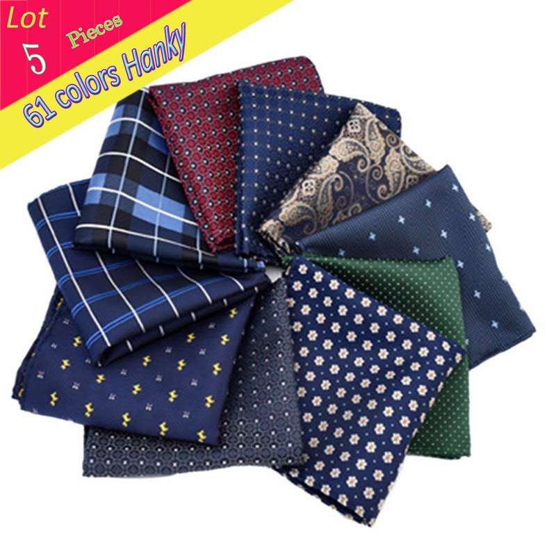 

(5pcs /Lot )Men Luxury Polyester Silk Handkerchief Flower Dots Stripe Pocket Square Wedding Hanky Party Christmas Chest Towel