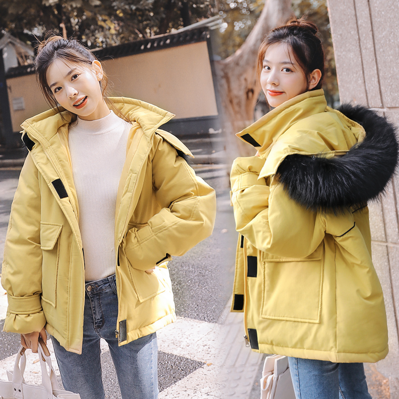 

Wholesale fashion tooling cotton clothing women's short paragraph new loose large fur collar down cotton coat size S-XXL, Creamy-white