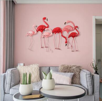 Nordic Home Sofa Iron Flamingo Wall Decoration Objects Metal Bird Living Room Creative Bedside Hanging-image-479249892