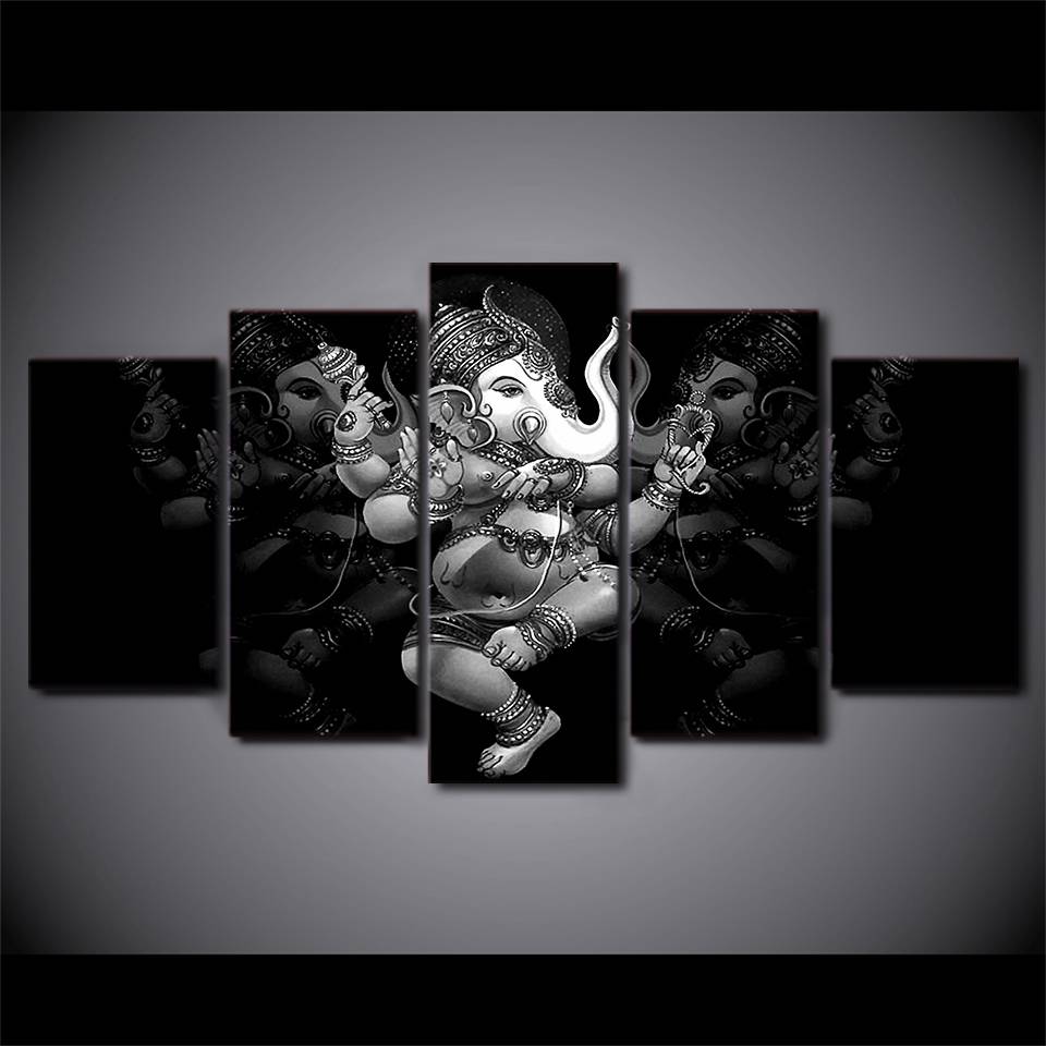 

Home Decor HD Frame Poster Painting Wall Art Modern 5 Panel Hindu God Ganesha Elephant Living Room Printed Canvas Pictures