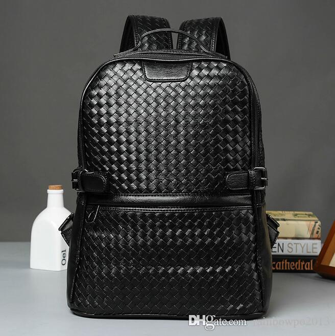 

Factory wholesale men handbag hand-woven shoulder bag street trend high quality plaid mens shoulders handbags college casual leather messenger bags, Black-9841