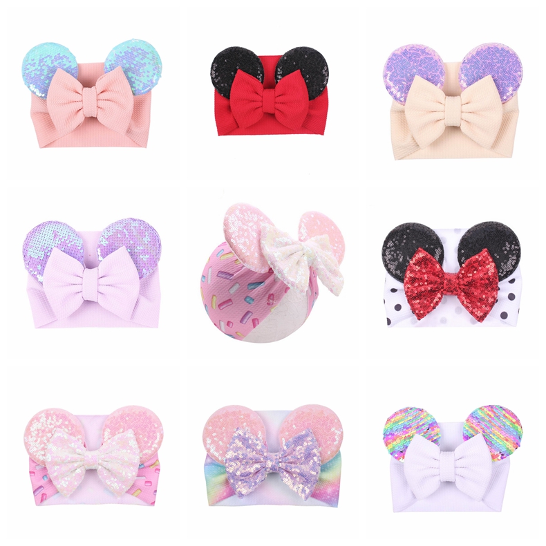 

Big Bow Wide Baby Girls Headbands Sequined Mouse Ear Girl Hair Accessories 34 Colors Holidays Makeup Hairbands, Remark number