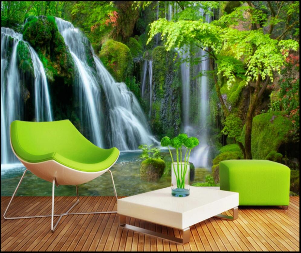 

3d room wallpaper custom photo mural Flowing water waterfall landscape painting background wall wallpaper for walls 3 d, Non-woven fabric
