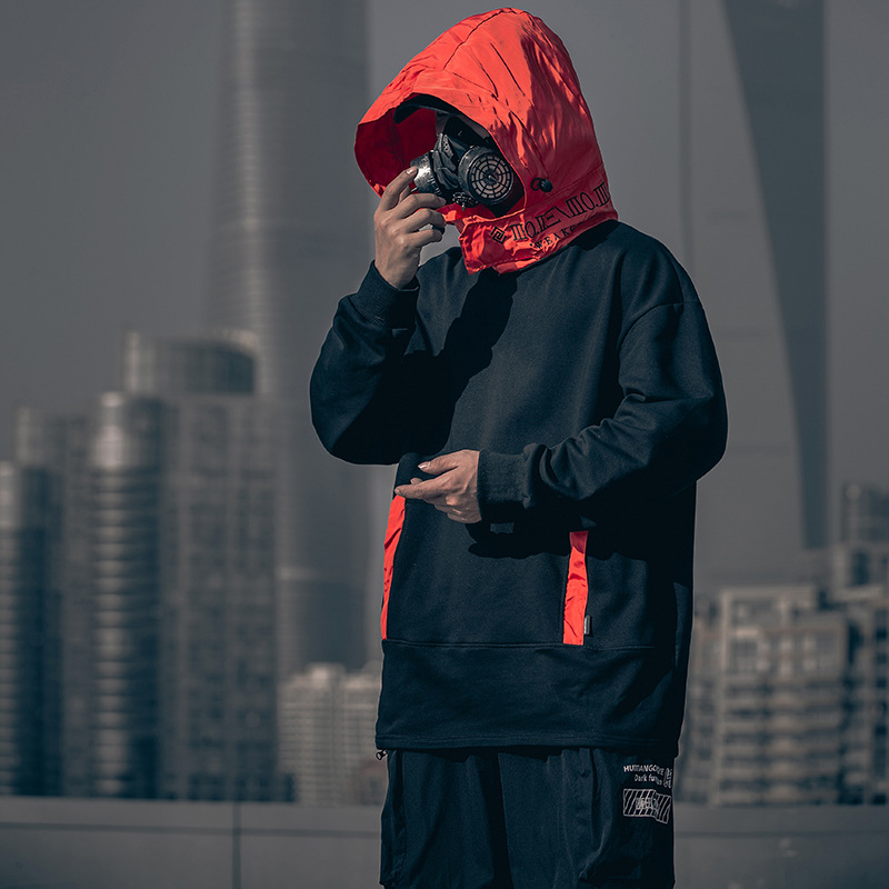 

Teachwear Hooded Hip Hop Patchwork Hoodies Sweatshirts Men Letter Oversized Block Hit Color 100% Cotton Casual Pullover Hoodies, Orange hat