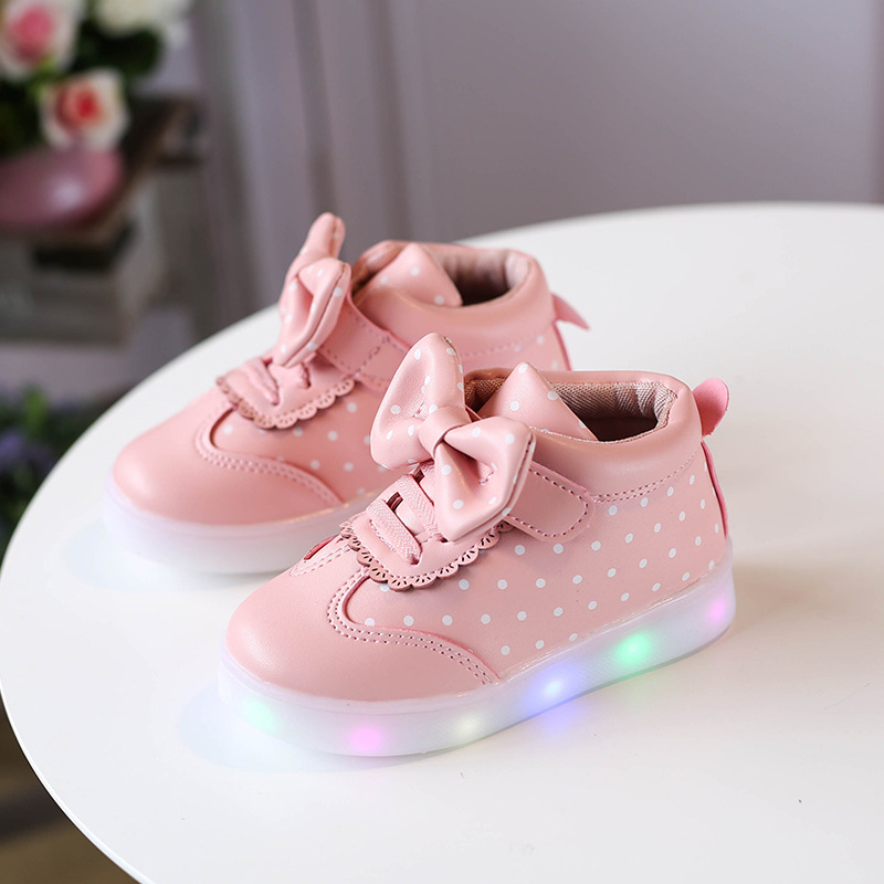 2018 New Pattern Autumn And Winter Children Shoe LED Light Luminescence Girl Round Shoes Point Bow Light Baby Shoe