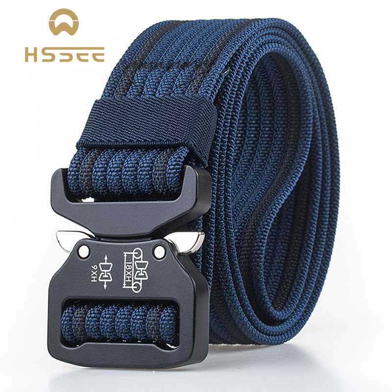 

HSSEE official authentic retro tactical belt soft and tough real nylon unisex sports belt metal quick release buckle casual, Blue