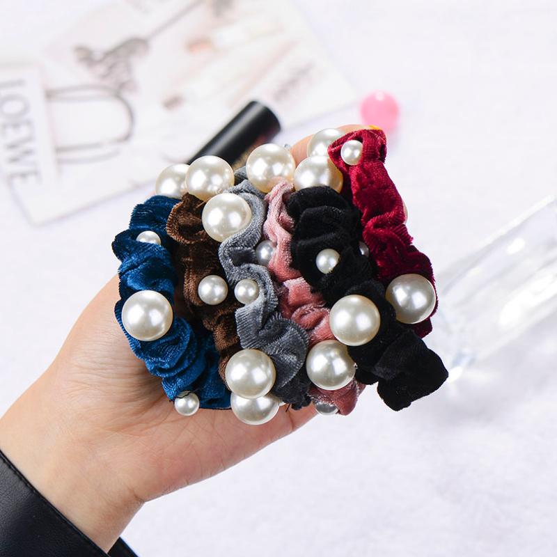 

Simple Velvet Hair Scrunchies For Women Girls Chic Pearl Hair Rope Ponytail Rubber Band Fashion Accessories Wholesale