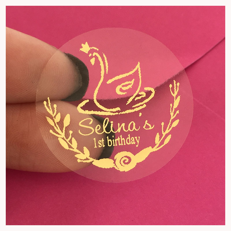

60 Custom Crown Swan 40th birthday party foil gold favor stickers Personalized Pink Gold first Birthday Gifts box bottle Label