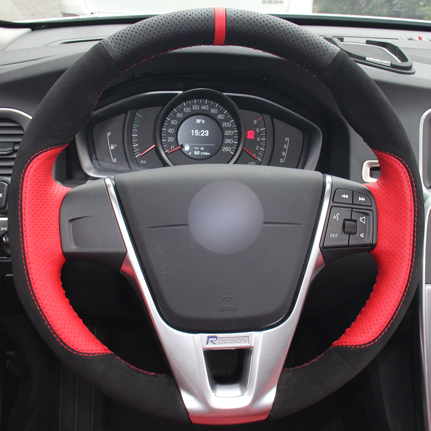 Couvre volant de volant de voiture en daim noir rouge rouge marqueur noir pour Volvo S60